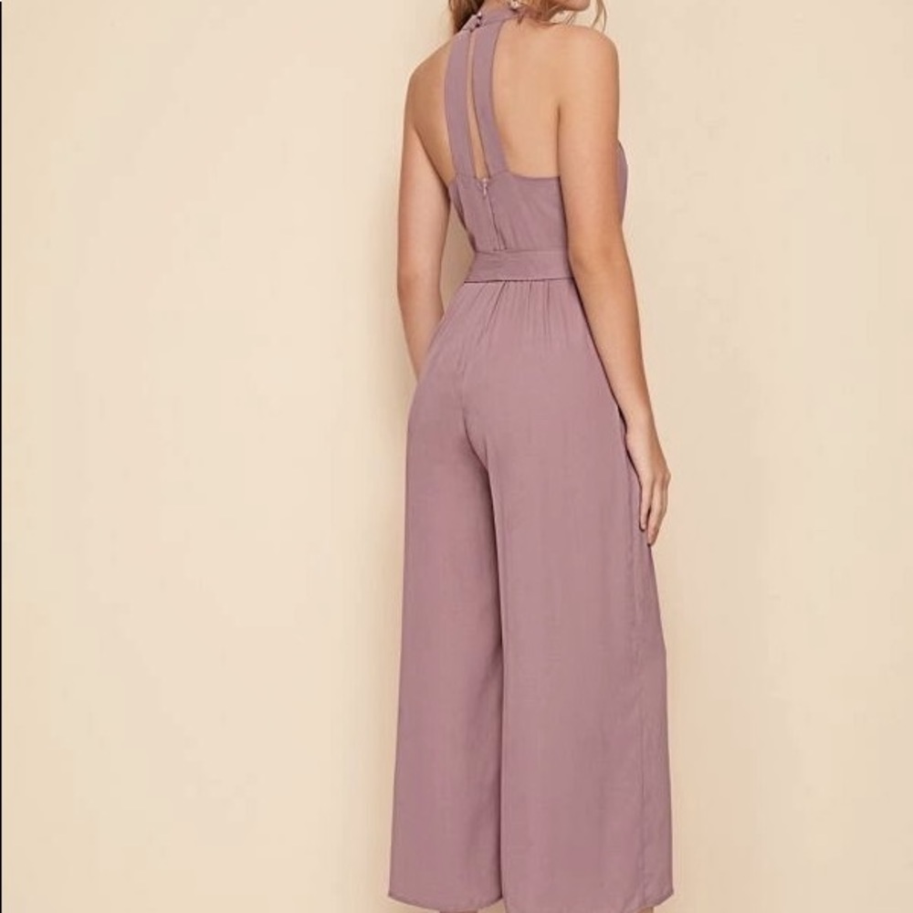 SHEIN Split Back Belted Halter Palazzo Jumpsuit in Dusty Pink